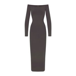 NWT SKIMS NEW VINTAGE LONG SLEEVE OFF THE SHOULDER DRESS IN ASH
